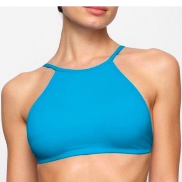 SKIMS Other - NWOT SKIMS Neon Blue Recycled Swim High Neck Bikini Top